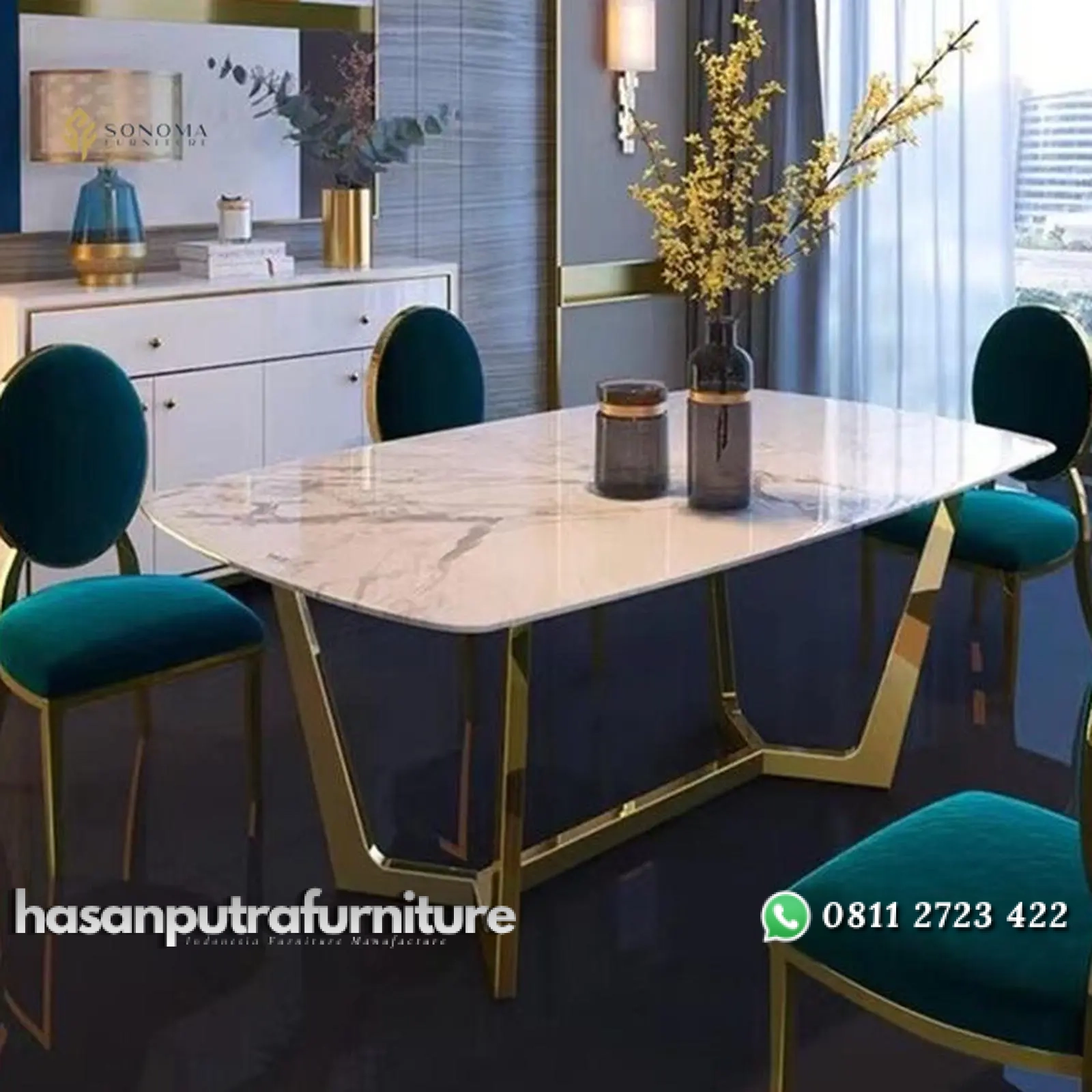 meja makan / dining table modern luxury stainless gold mirror top marmer asli set meja dan 4 kursi Indonesia Furniture 1 meja makan / dining table modern luxury stainless gold mirror top marmer asli set meja dan 4 kursi Indonesia Furniture