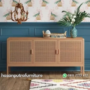 Bufet terbaru kayu jati kombinasi rotan alami naks murah Indonesia Furniture