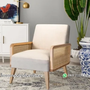 Kursi santai lengan kayu jati kombinasi rotan busa tebal Indonesia Furniture