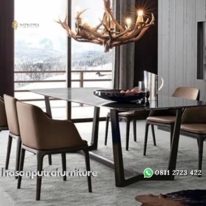 meja makan / dinning table kayu jati top marble minimalis premium Indonesia Furniture