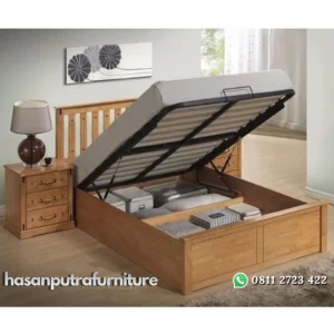 Dipan hidrolik kayu jati tempat tidur modern terbaik Indonesia Furniture