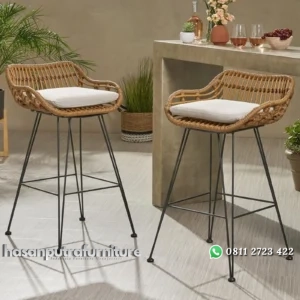 Kursi bar outdoor rotan sintetis kaki besi bar stool modern Indonesia Furniture