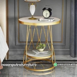 Meja bundar kecil besi finishing gold top marmer double Indonesia Furniture