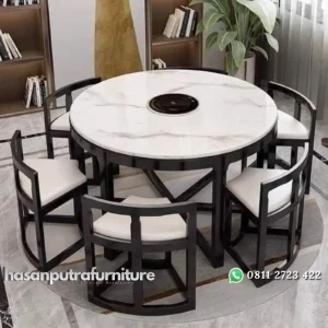 Kursi makan kayu jati meja bundar set meja makan terbaru Indonesia Furniture