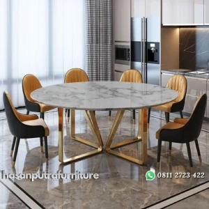 Set meja makan bundar stainless gold top marmer meja makan terbaik Indonesia Furniture