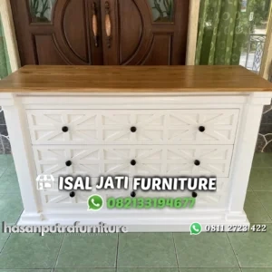 Bufet laci custom duco putih top kayu jati natural Indonesia Furniture