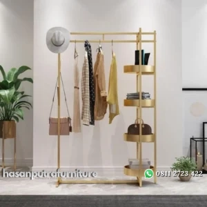 Gantungan baju modern dengan besi finishing gold lemari besi terbaru Indonesia Furniture