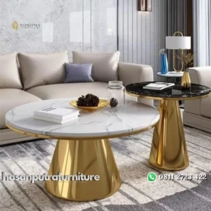 meja tamu / dinning table stainless gold mirror top marble luxury Indonesia Furniture