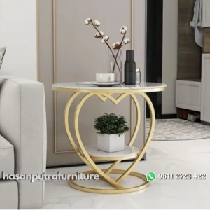 Meja samping bundar besi finishing meja bunga top marmer Indonesia Furniture