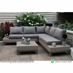 Kursi sofa outdoor rotan sintetis bantalan tebal Indonesia Furniture