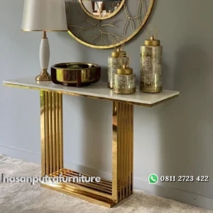 meja konsul / console table modern luxury stainless gold mirror top marmer asli Indonesia Furniture