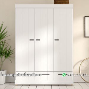 Lemari 3 Pintu Putih Model Minimalis 3 Laci Terbaru Hasan Putra Furniture Jepara - Indonesia Furniture