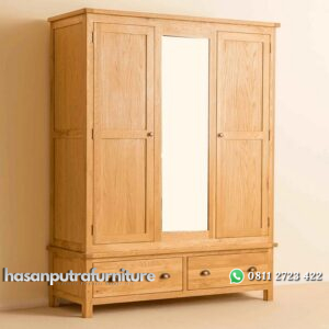 Lemari Pakaian 3 Pintu Desain Minimalis Kayu Jati Hasan Putra Furniture Jepara - Indonesia Furniture