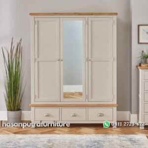 Lemari Pakaian Minimalis Terbaru Model 3 Pintu Cermin Hasan Putra Furniture Jepara - Indonesia Furniture