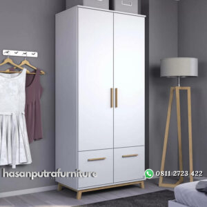 Lemari Pakaian Putih 2 Pintu Model Minimalis Hasan Putra Furniture Jepara - Indonesia Furniture