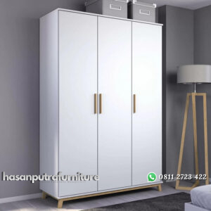 Lemari Pakaian Putih 3 Pintu Model Minimalis Hasan Putra Furniture Jepara - Indonesia Furniture