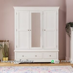 Lemari Pakaian Putih Model Minimalis 3 Pintu Hasan Putra Furniture Jepara - Indonesia Furniture