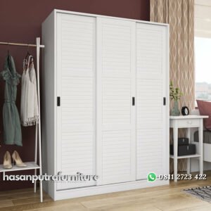 Lemari Pakaian Putih Minimalis Model 3 Pintu Hasan Putra Furniture Jepara - Indonesia Furniture