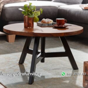 Meja Kopi Jati Terbaru Kaki Besi Dengan Top Bulat Hasan Putra Furniture Jepara - Indonesia Furniture