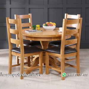 Meja Makan Bundar 4 Kursi Dari Kayu Jati Hasan Putra Furniture Jepara - Indonesia Furniture