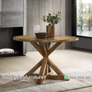 Meja Makan Jati Bundar Model Minimalis Retro Hasan Putra Furniture Jepara - Indonesia Furniture