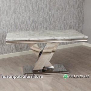 Meja Makan Marmer Kaki Stainless Steel Hasan Putra Furniture Jepara - Indonesia Furniture