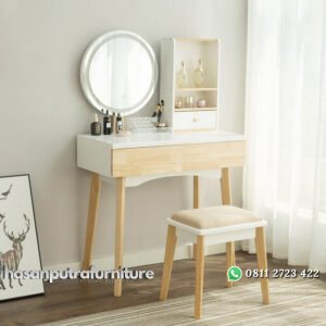 Meja Rias Minimalis Modern Warna Putih & Natural Hasan Putra Furniture Jepara - Indonesia Furniture