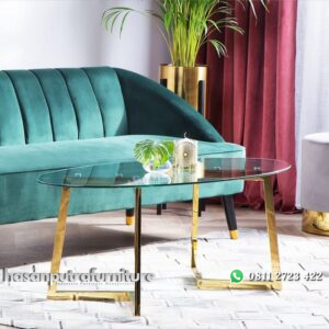 Meja Tamu Kaca Oval Kaki Stainless Steel Terbaru Hasan Putra Furniture Jepara - Indonesia Furniture