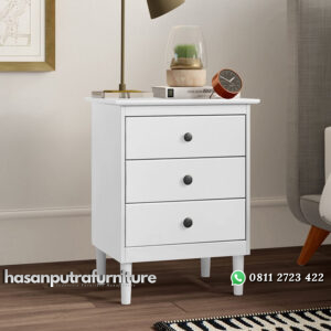 Nakas Minimalis Warna Putih Model 3 Laci Terbaru Hasan Putra Furniture Jepara - Indonesia Furniture