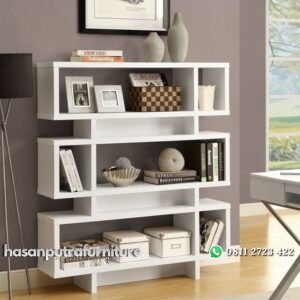 Mebel Rak Buku Kayu Minimalis Putih Hasan Putra Furniture Jepara - Indonesia Furniture