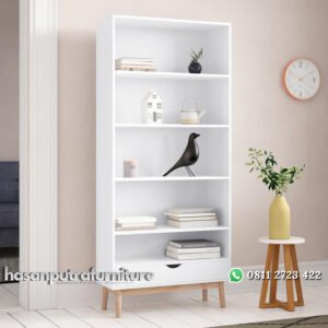 Rak Buku Minimalis Dari Kayu Warna Putih Terbaru Hasan Putra Furniture Jepara - Indonesia Furniture