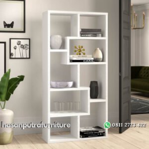 Rak Buku Minimalis Modern Terbaru White Hasan Putra Furniture Jepara - Indonesia Furniture