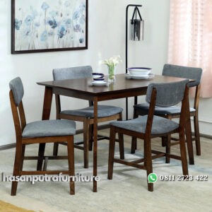 Set Meja Makan Jati 4 Kursi Model Retro Minimalis Hasan Putra Furniture Jepara - Indonesia Furniture