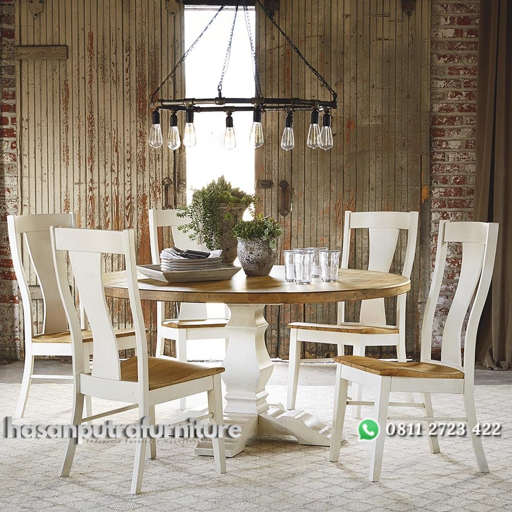 Set Meja Makan Putih Bundar Hasan Putra Furniture Jepara - Indonesia Furniture 1 Set Meja Makan Putih Bundar Hasan Putra Furniture Jepara - Indonesia Furniture
