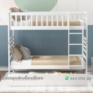 Tempat Tidur Tingkat Minimalis Sorong Duco Putih Hasan Putra Furniture Jepara - Indonesia Furniture