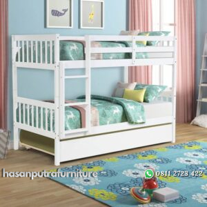 Tempat Tidur Tingkat Duco Putih Minimalis Sorong Hasan Putra Furniture Jepara - Indonesia Furniture