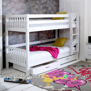 Tempat Tidur Tingkat Kayu Gaya Minimalis In White Hasan Putra Furniture Jepara - Indonesia Furniture